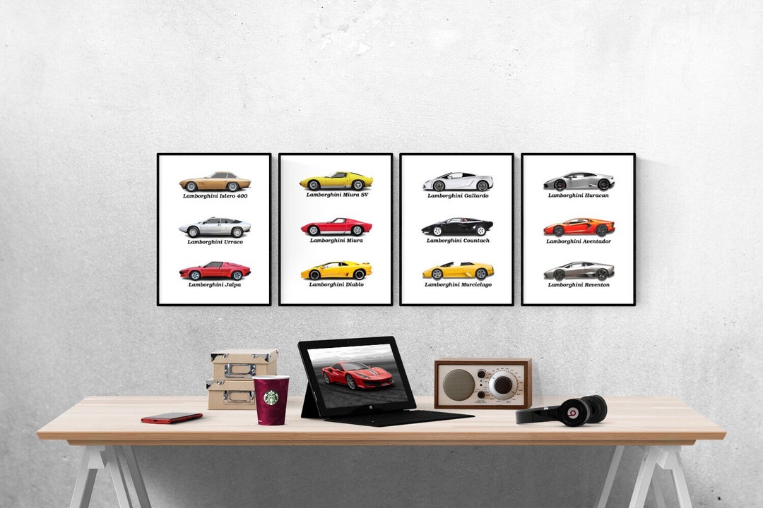 Supercar Lamborghini Compilation Set of 4 Prints I Ferrari I Supercar I ...