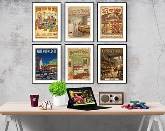 Conjunto de 6 pôsteres com locais de Toy Story da Disney | Pôsteres Disney | Decoração de quarto Disney | Arte de parede Disney | Quarto infantil