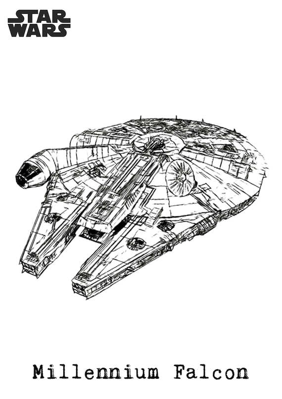 Star Wars Ships Drawing Set of 4 Prints I Star Wars Prints I