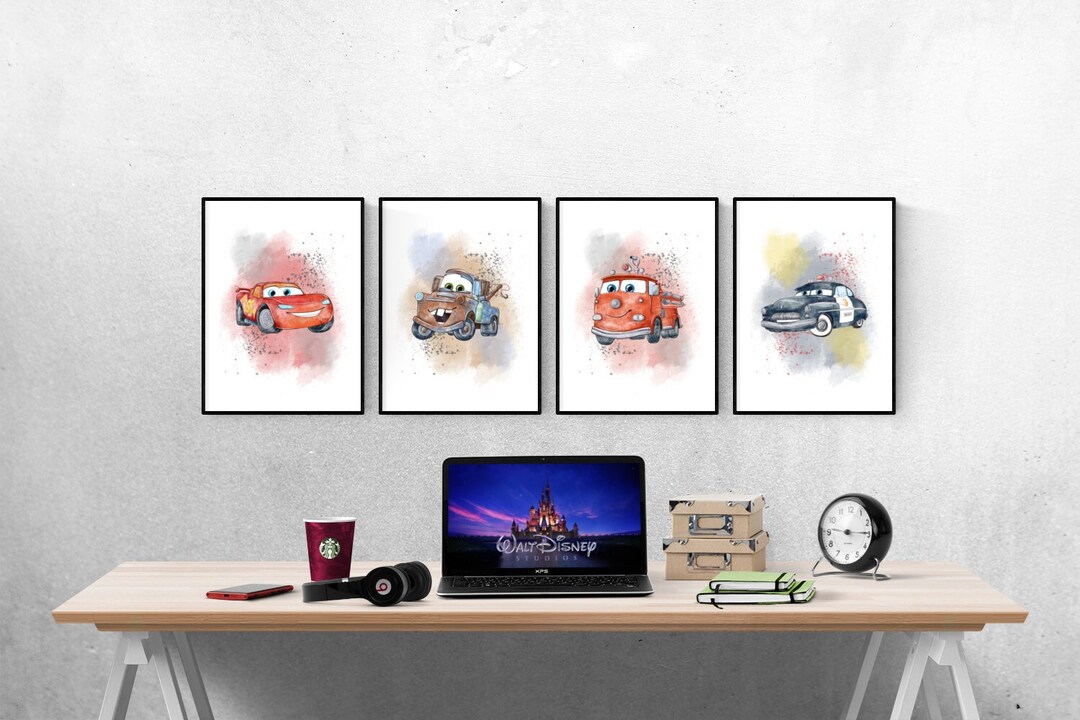 Cars Collection Print Disney Pixar Cars Watercolour Set of 4 Prints I Disney Prints I Disney ...