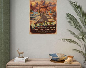 Pôster enrolado em estilo quadrinhos de Radiator Springs, da Disney Cars | Decoração de parede em estilo pop art de super-heróis