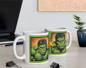 Caneca do Incrível Hulk em estilo de quadrinhos | Caneca de cerâmica | Caneca de super-herói | Caneca da Marvel