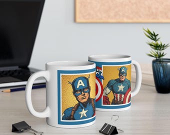 Caneca estilo Capitão América dos Quadrinhos | Caneca de Cerâmica | Caneca de Super-Herói | Caneca da Marvel