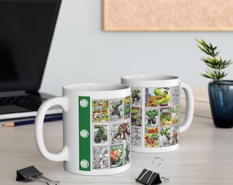 Caneca com colagem de quadrinhos do Incrível Hulk | Caneca de cerâmica | Caneca de super-herói | Caneca da Marvel