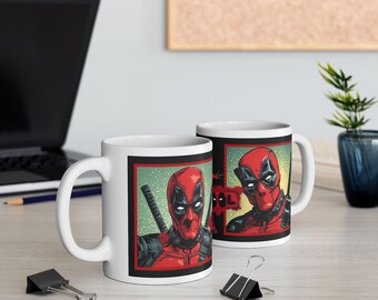 Caneca Deadpool estilo quadrinhos | Caneca de cerâmica | Caneca de super-herói | Caneca da Marvel