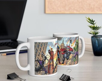 Caneca estilo quadrinhos dos Vingadores | Caneca de cerâmica | Caneca de super-herói | Caneca da Marvel