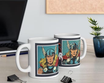 Caneca Thor estilo quadrinhos | Caneca de cerâmica | Caneca de super-herói | Caneca da Marvel