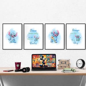 Disney Stitch Quote Watercolour Set Of 4 Prints I Disney Prints I Disney Bedroom I Disney Prints I Kids Bedroom I Nursery