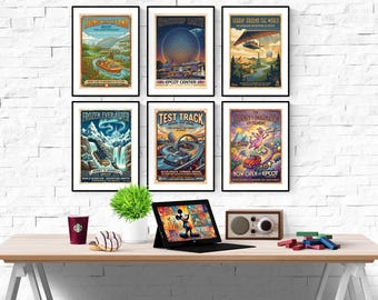 Disney's Epcot Centre Ride Poster Mix & Match Set Of 6 Prints I Disney Prints I Disney Bedroom I Disney Wall Art I Kids Bedroom
