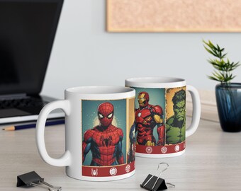 Caneca estilo perfil dos Vingadores em quadrinhos | Caneca de cerâmica | Caneca de super-herói | Caneca da Marvel