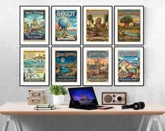 Disney Parks USA Mix & Match Set Of 8 Prints I Disney Prints I Disney Bedroom I Disney Wall Art I Kids Bedroom