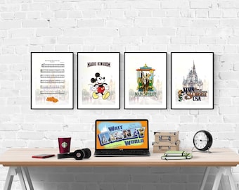 Disney World Park Main Street Set Of 4 Prints I Disney Prints I Disney Bedroom I Disney Prints I Disney Parks I Kids Bedroom I Nursery