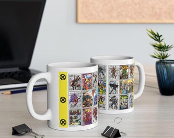 Caneca com colagem de quadrinhos dos X-Men | Caneca de cerâmica | Caneca de super-herói | Caneca da Marvel