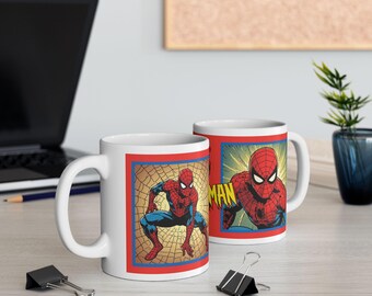 Caneca do Homem-Aranha em estilo de quadrinhos | Caneca de cerâmica | Caneca de super-herói | Caneca da Marvel