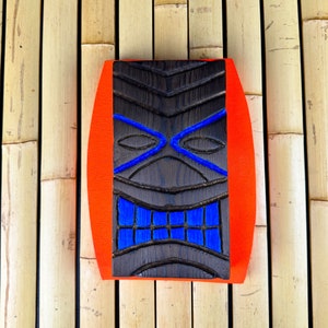 Hand Carved Wooden Tiki Carving Sign, Blacklight Glow Decor, Island Vibes Wall Art, Tropical Tiki Decor