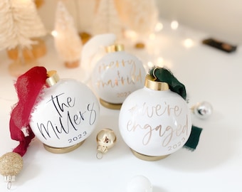 Personalized Ornaments, calligraphy ornament, custom white round ceramic ornament,Holiday Ornaments,hand lettered ornament,holiday,gifts