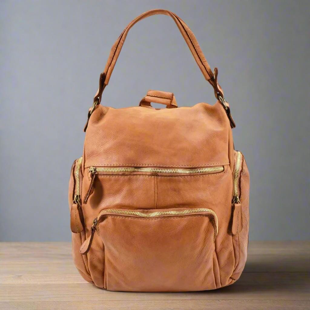 Convertible Backpack Multi-pocket Genuine Leather Soft  display picture 1
