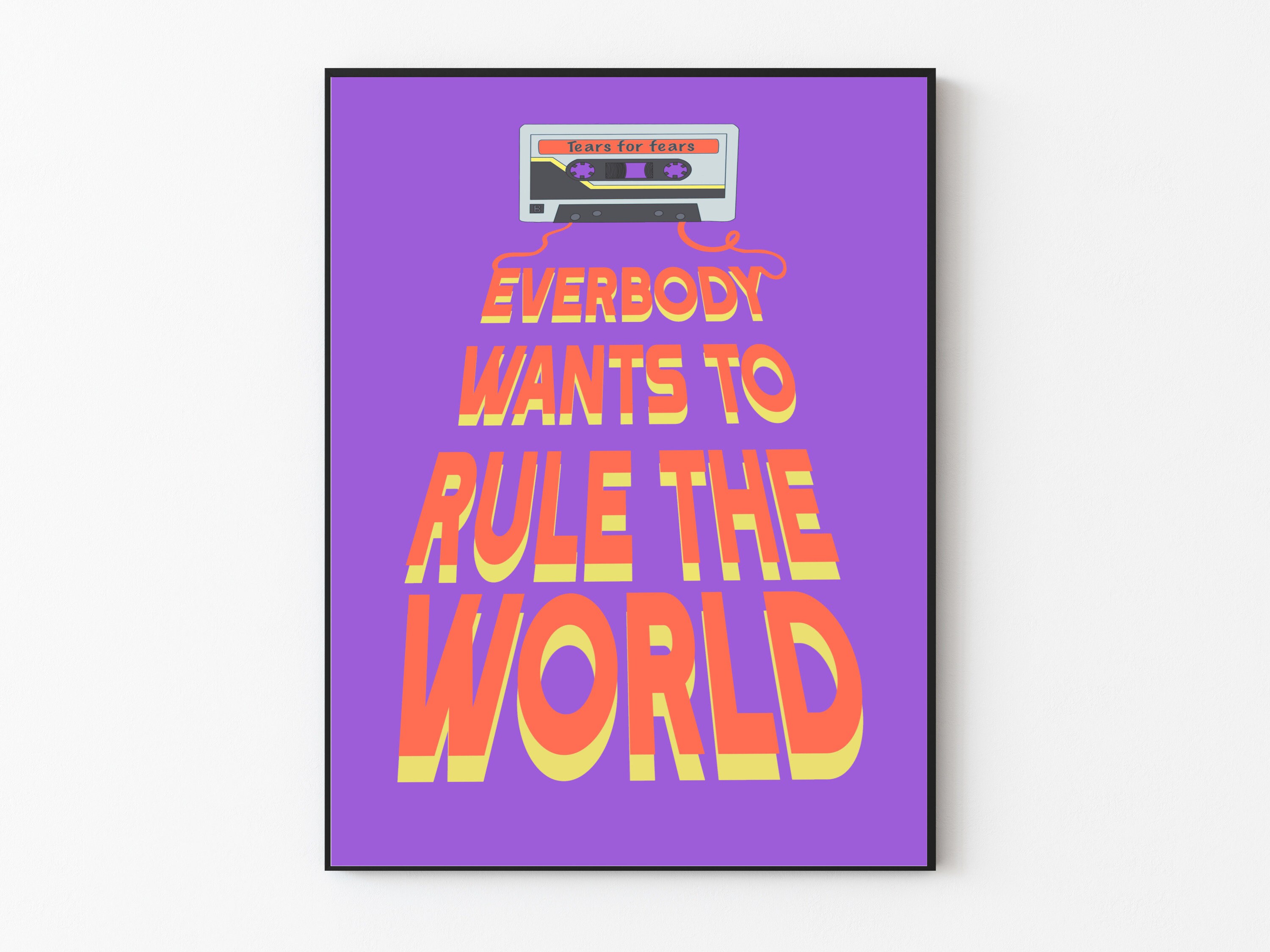  Everybody Wants to Rule The World Song Lyric Vintage Quote  Print : Office Products