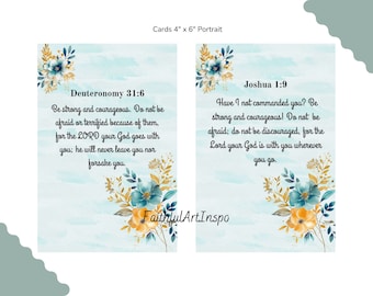 Cartões com Versículos Bíblicos em Tons de Azul-Turquesa com Flores: Escrituras Cristãs (PDF)