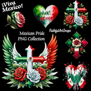 Mexican Pride PNG&#39;s, Mexico Cross, Mexico Roses, Mexico Heart, Mexico Colors, Mexico Flag, Digital Download, Clipart Images, Graphics