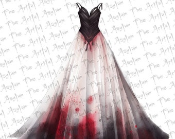 Bloody Bride Dress Digital Art, Watercolor Blood Gothic Wedding Dress Digital Download,Instant Download, Easy to Use Art, Goth Love Wedding