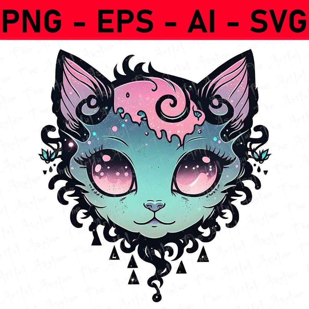 Pastel Goth Cute Cat Head Digital Downloaddark Gothic Etsy