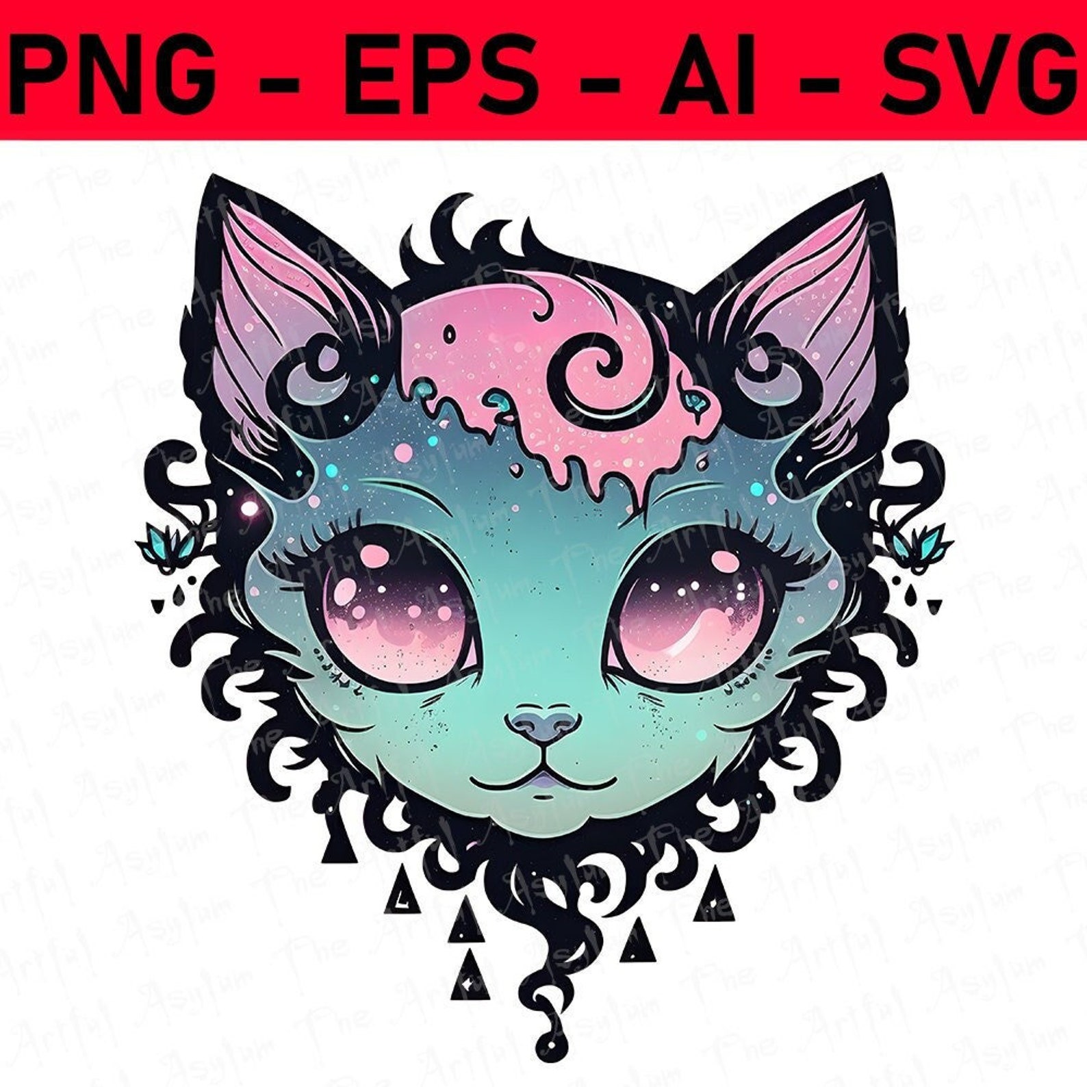Pastel Goth Cute Cat Head Digital Downloaddark Gothic Etsy