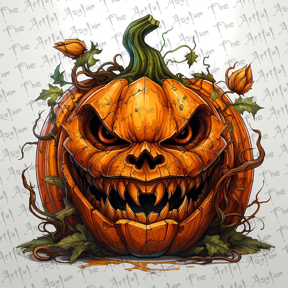 Creepy Jack O Lantern Halloween Pumpkin Digital Art Etsy Il Fullxfull.5287332495 Etc9