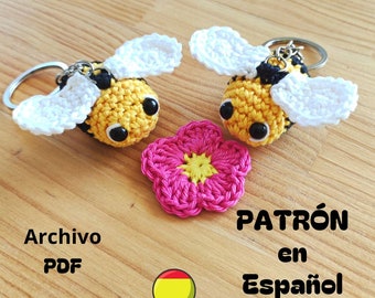 PATRÓN LLAVERO ABEJITA, extra bonus flor, pdf, crochet iniciación, amigurumi abeja, animal pequeño