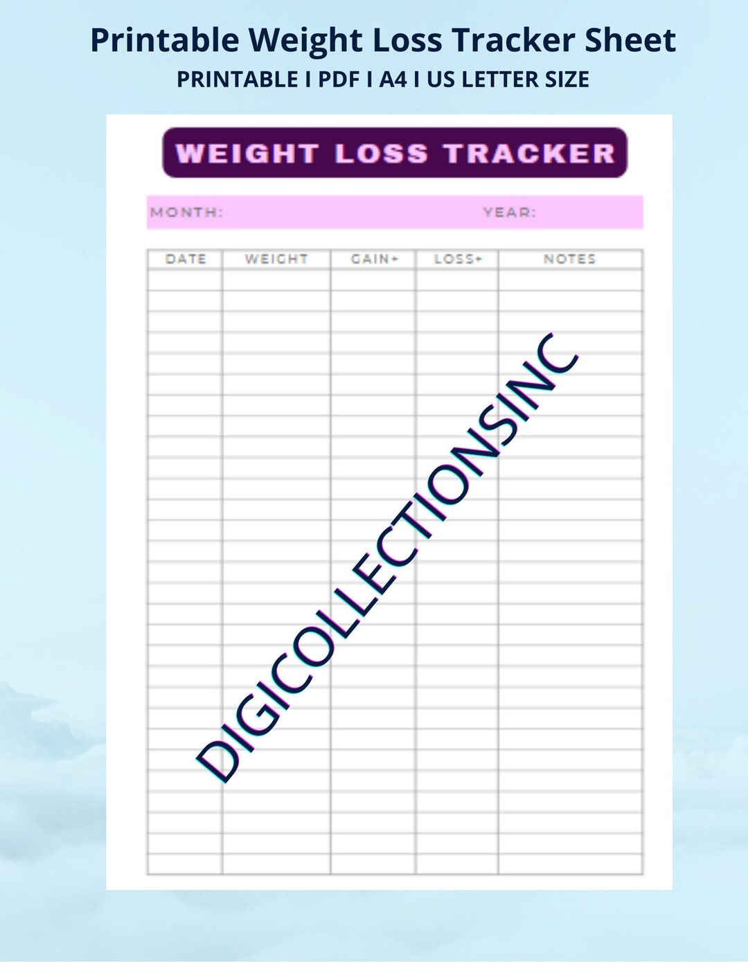 Printable Weight Loss Tracker Journal Digital Weight Loss Etsy
