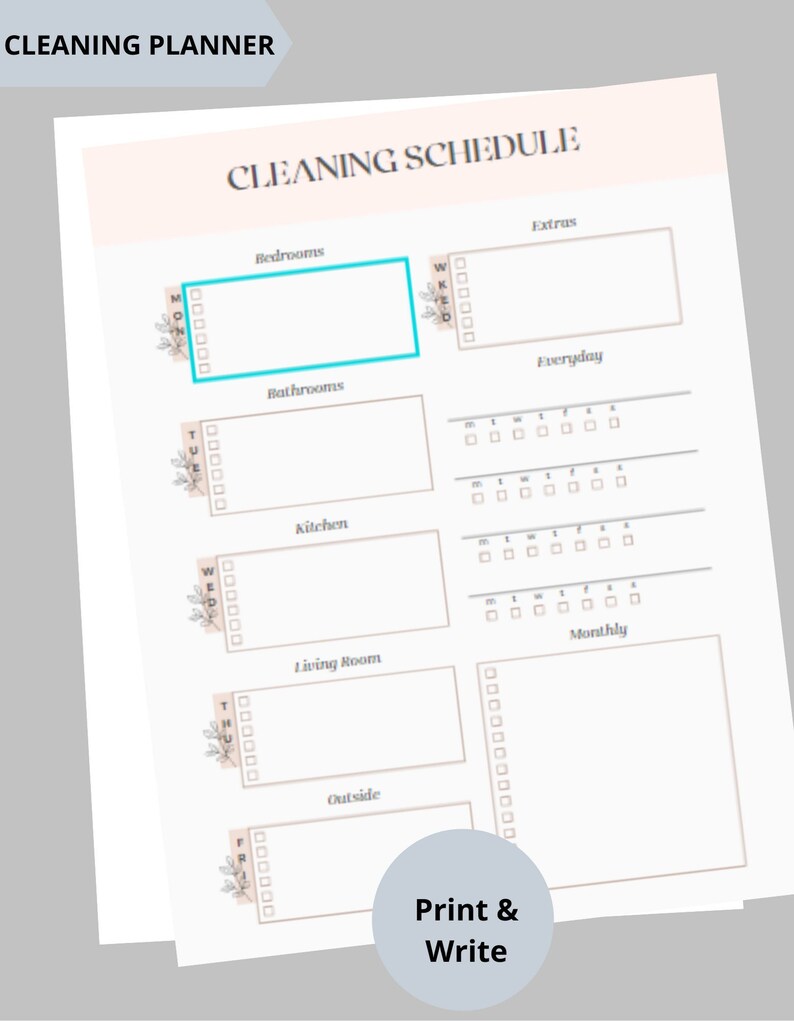 PDF Printable Cleaning Planner Template Digital Cleaning Etsy