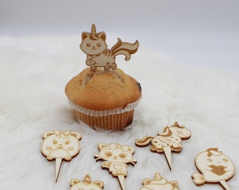 Muffinstecker Caketopper Einhorn Katze Set