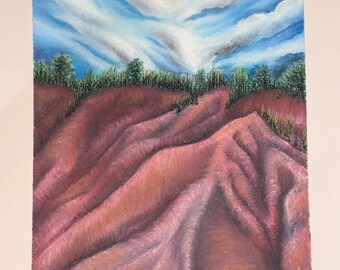 Red Sand Dunes in Kauai | Oil Pastel | Kauai, Hawai’i | Nature Landscape Canyon Painting