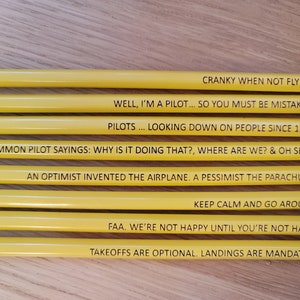 Aviation Pencils | Gift for Pilots | 8 Pencils Engraved with Humorous Aviation Sayings / Memes | #2 HB Pencils
