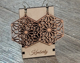 Handmade Jewelry Beautiful Floral Mandala Earrings Made of Cherry Wood