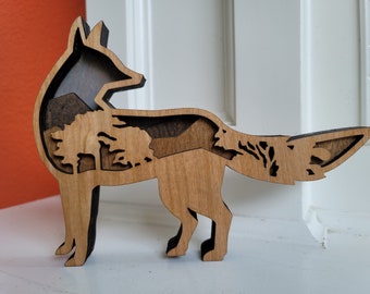 Wood Fox Decoration | Fox Shelf Sitter | Personalized Decor | Wood Fox Wall Hanging | Forest Animal Art