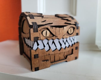 Monster Würfel Box - Monster Truhe - Mini Schatzkiste - Kleine Ring Box aus Holz - Gruselige Schmuck Box