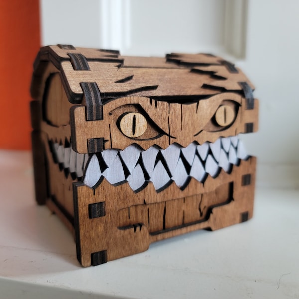 Monster Dice Box - Monster Chest - Mini Treasure Chest - Small Wooden Ring Box - Creepy Jewelry Box