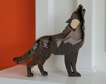 Wolf Decor | Hand Finished Wood Wolf Sculpture | Personalized Decor | Wolf Christmas Gift | Rustic Decor | Wolf Custom Award