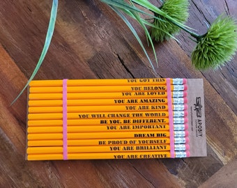 Positive Pencils - Back to School Gift - Teach Gift - Student Gift - Engraved Pencils