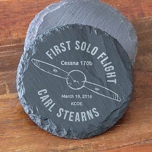 Personalized Solo Flight Slate Coasters - Aviation Gifts - Custom Engraved Pilot Gift