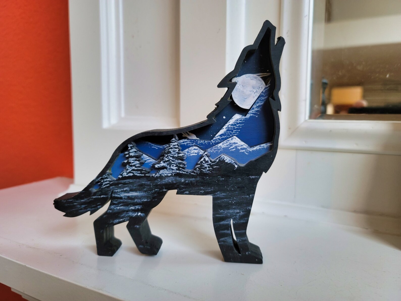 Wolf Decor Handpainted Wood Wolf Sculpture Personalized Etsy