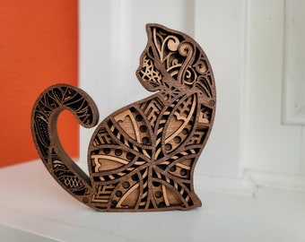 Katze Geschenke | Katzenliebhaber Geschenk | Holzkatzenfigur | Handgefertigte Katzen Skulptur | Personalisierte Katze Geschenk | Einweihungsgeschenk