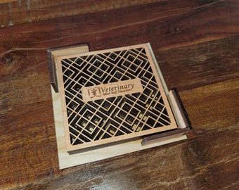 Custom Wood Drink Coasters with Holder - Personalized Gift - Your Logo, Family Name or Favorite Saying - Corporate Gift