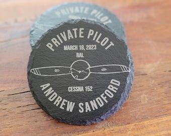 Personalized Private Pilot Slate Coasters - Aviation Gifts - Custom Engraved Pilot Gifts