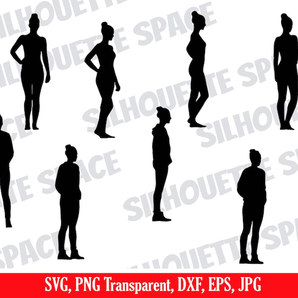 WOMEN BUN HAIRSTYLE Full Body Silhouette People Bundle - Svg - Png - Jpg - Dxf - Eps - | Printable | Cricut | Silhouette | Instant Download