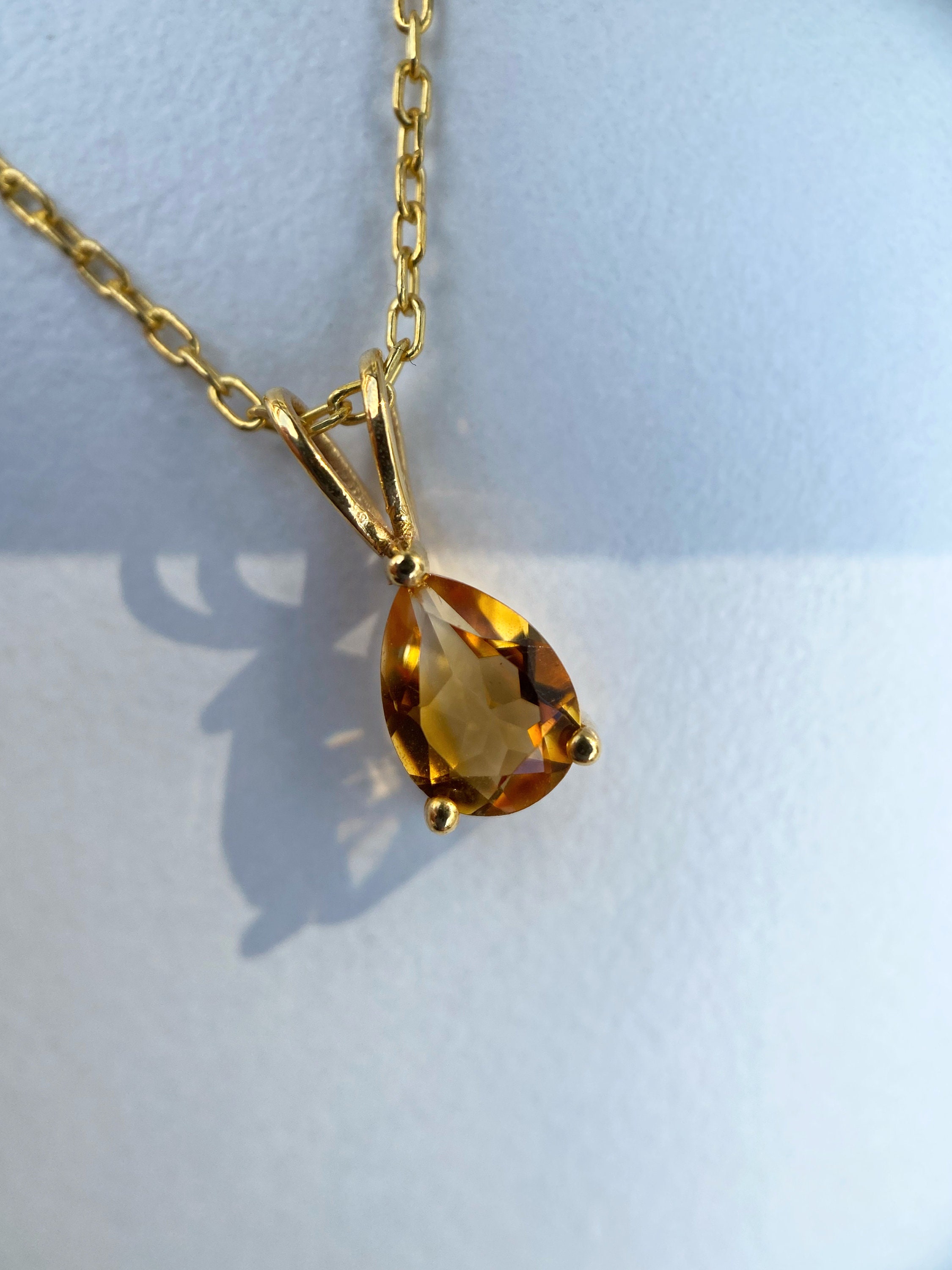 Natural Yellow Citrine 925 Sterling Silver Dainty Minimalistic Necklace ~ Gift For Her