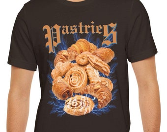 Bootleg Pastries Shirt, Unisex Jersey Short Sleeve Tee shirt, croissant,danish,pan au chocolat,brioche,muffin,pie,macaron shirt,pastry shirt