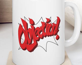 Objection! Ceramic Mug 11oz judge,court,courtroom,lawyer,phoenix,wright,jury,videogame,ace,attorney,defense,prosecution