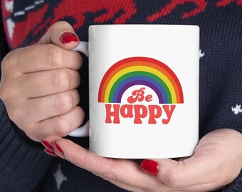 Taza de cerámica Be Happy RAINBOW 11oz, taza ligera, taza doble arco iris, refracción, colores, felicidad, taza de alegría,